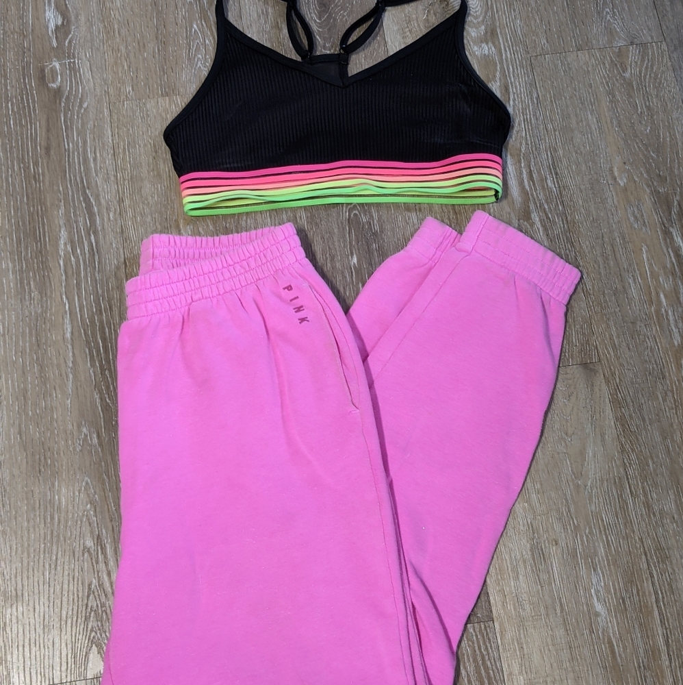 Victorias Secret PINK joggers lounge sweat pants and bralette sports bra SET S/M